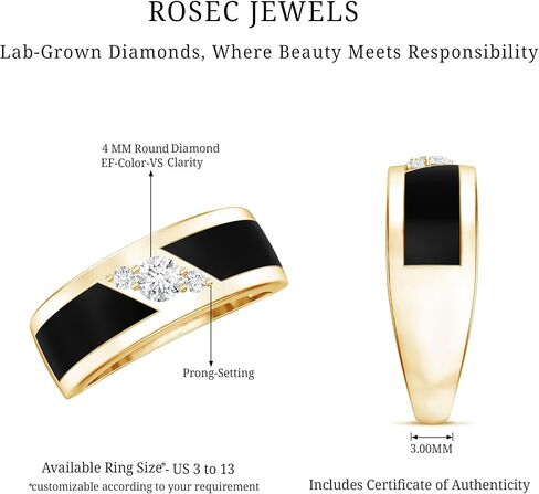 Certified Lab Grown Diamond Mens Wedding Band, Ef-Vs Quality, Black Enamel Diamond Ring - With Jewelry Box in Kuwait
