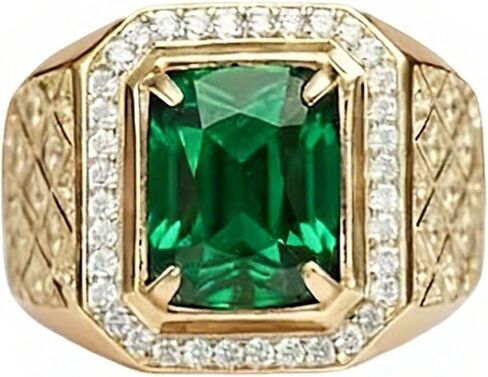 10K 14K 18 Gold Created Emerald Ring for Men 3-4 CT Gemstone Engagement Ring with Moissanite Jewelry Gifts for Him in Saudi Arabia