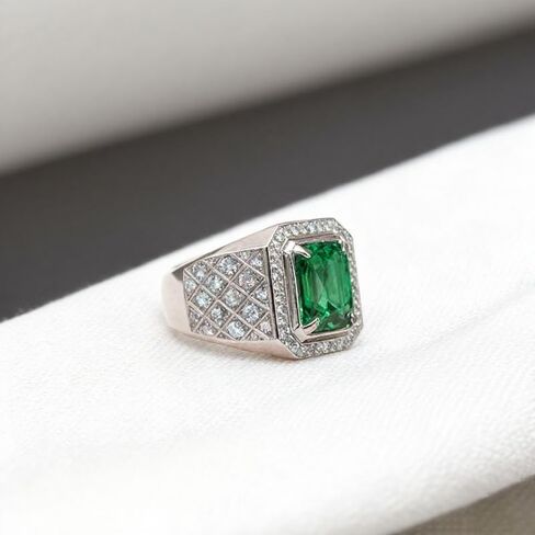 10K 14K 18 Gold Created Emerald Ring for Men 3-4 CT Gemstone Engagement Ring with Moissanite Jewelry Gifts for Him in Saudi Arabia