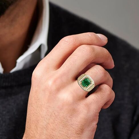 10K 14K 18 Gold Created Emerald Ring for Men 3-4 CT Gemstone Engagement Ring with Moissanite Jewelry Gifts for Him in Saudi Arabia