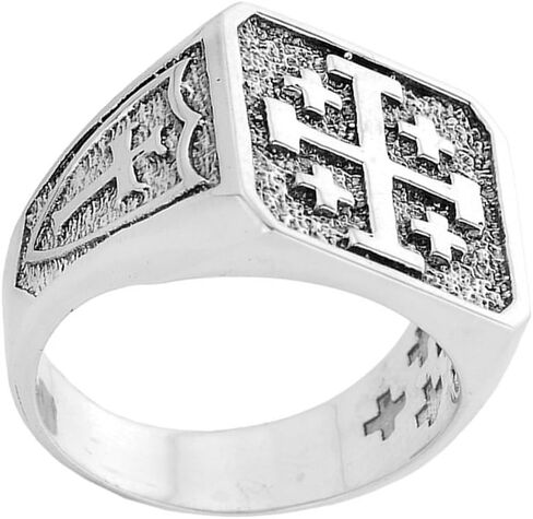 Men's 10k White Gold Crusaders Band Jerusalem Cross Ring in Kuwait