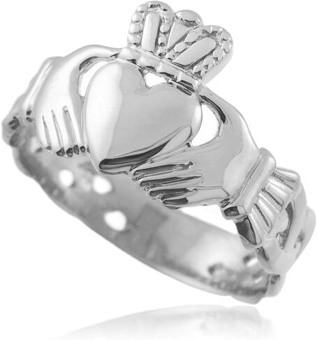 Bold 14k White Gold Men's Trinity Knot Band Irish Claddagh Ring (10) in Saudi Arabia