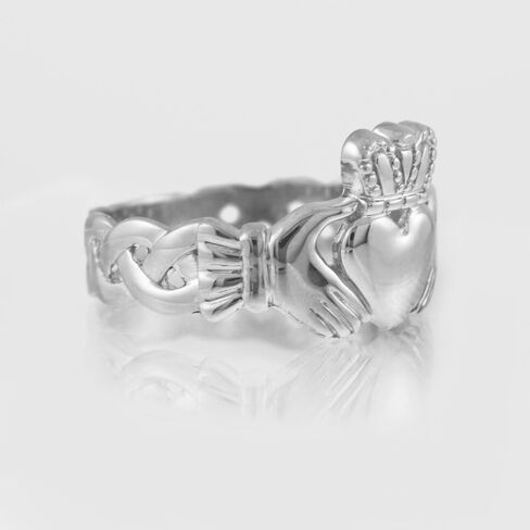 Bold 14k White Gold Men's Trinity Knot Band Irish Claddagh Ring (10) in Saudi Arabia