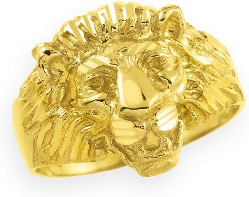 Gold Men's Sparkle-Cut Lion Head Statement Ring | 10K or 14K Yellow or White Gold | Available in Sizes 4-16 in Kuwait