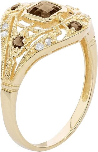 10k Yellow Gold Vintage Style Genuine Smoky Quartz and Diamond Ring in Kuwait