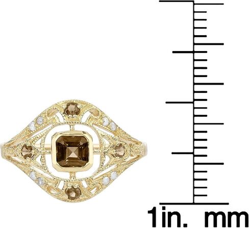 10k Yellow Gold Vintage Style Genuine Smoky Quartz and Diamond Ring in Kuwait