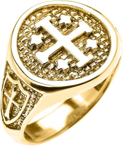 14k Yellow Gold Knights Templar Shield Crusader Band Jerusalem Cross Ring for Men in Kuwait