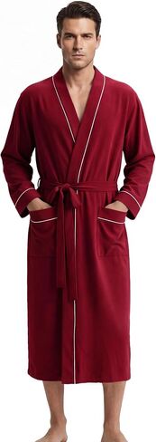 U2SKIIN Men's 100% Cotton Lightweight Robe, Soft Breathable Bathrobe with Pockets, Classic Kimono Spa Robe for Men in Kuwait