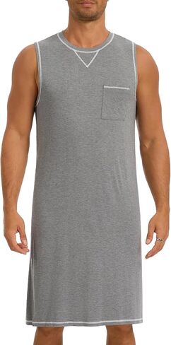 MISS MOLY Mens Nightgown Sleeveless Loungewear, Crew Neck Sleep Pajama Big & Tall Nightshirt Modal Nightwear in Kuwait