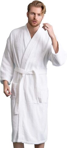 Men's Turkish Terry Kimono Style Bathrobe - 100% Cotton Robe for Men - Comfortable & Absorbent - Soft & Cozy Wear in Saudi Arabia