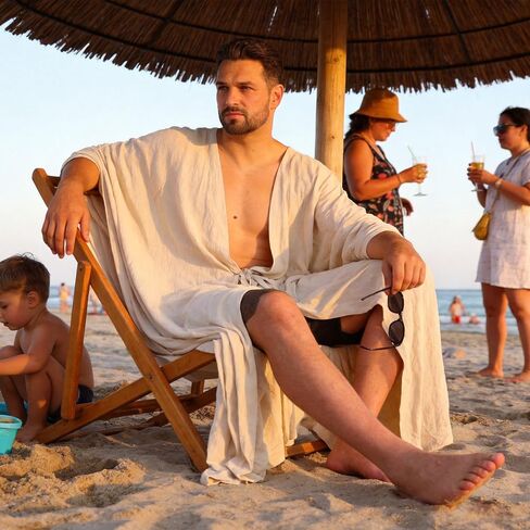 Mens Kaftan Summer Beach Robe, Soft Long Kaftan for Men, Caftan Layer for Swim Pool & Coastal Resort Style in Saudi Arabia