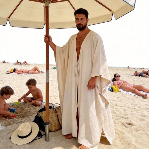 Mens Kaftan Summer Beach Robe, Soft Long Kaftan for Men, Caftan Layer for Swim Pool & Coastal Resort Style in Saudi Arabia