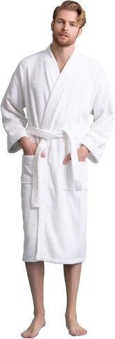 Men's Turkish Terry Kimono Style Bathrobe - 100% Cotton Robe for Men - Comfortable & Absorbent - Soft & Cozy Wear in Saudi Arabia