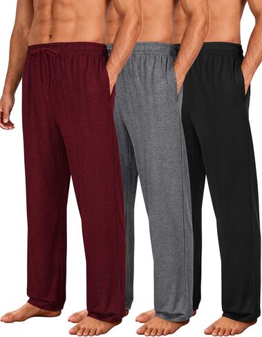 3 Pack Mens Pajama Pants Ultra Soft Comfy Lounge Pants Lightweight Loungewear Sleepwear with Elastic Waist and Pockets in Saudi Arabia