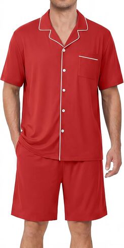 Ekouaer Mens Pajamas Set Summer Short Sleeve Button Up Pjs 2 Piece Sleepwear with Pockets S-XXXL in Kuwait