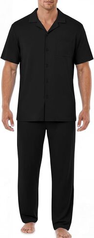 EKouear Mens Pajamas Set Short Sleeve pjs sets Classic Button Down Sleepwear Long Pants Lounge Set with Pocket in Kuwait