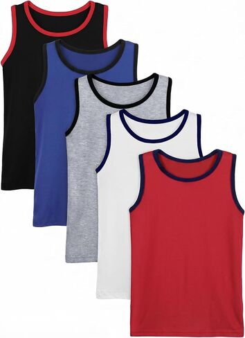 5 Packs Boys Tank Tops Kids Sleeveless Shirts Soft Toddler Crewneck Undershirts for Summer School Size 3T-16 Years in Kuwait