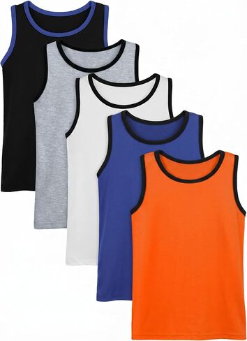 5 Packs Boys Tank Tops Kids Sleeveless Shirts Soft Toddler Crewneck Undershirts for Summer School Size 3T-16 Years in Kuwait