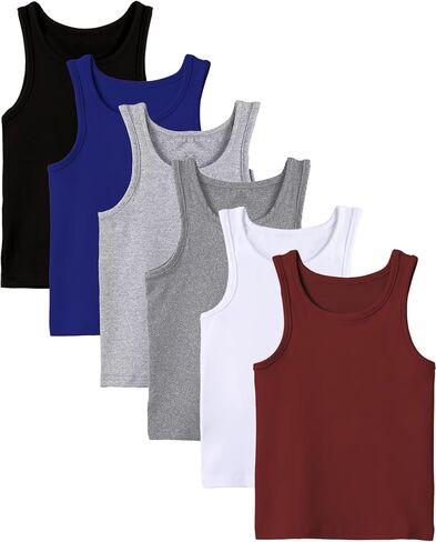 6 Pack Boys Tank Tops Cotton Sleeveless Undershirts Soft Summer Tanks Sizes 2-3T to 11-13 Years in Kuwait