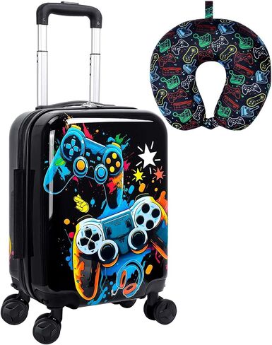 Lightweight Hardshell Spinner Suitcase Set for Kids 2PCS with Wheels - Airplane Approved Carry-On Luggage for Girls& Children Ages 3-10, Purple Cat Rolling Suitcases for Elementary Toddler Travel in Kuwait