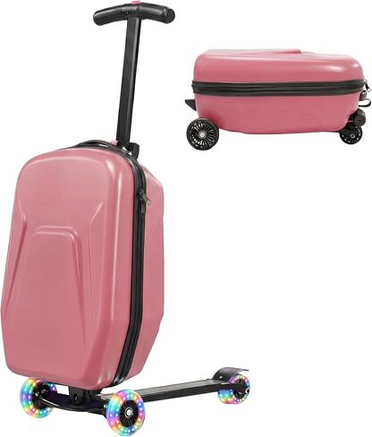 20" Hardshell Scooter Suitcase for Kid & Adult Foldable 2 in 1 Ride on Carry on Travel Trolley Scooter Luggage With Wheels in Saudi Arabia
