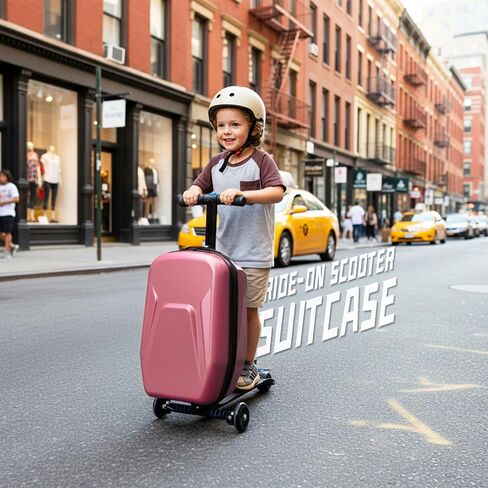 20" Hardshell Scooter Suitcase for Kid & Adult Foldable 2 in 1 Ride on Carry on Travel Trolley Scooter Luggage With Wheels in Saudi Arabia