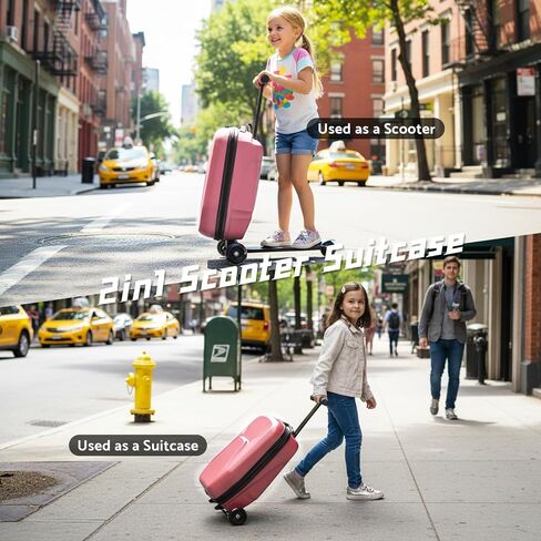 20" Hardshell Scooter Suitcase for Kid & Adult Foldable 2 in 1 Ride on Carry on Travel Trolley Scooter Luggage With Wheels in Saudi Arabia