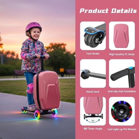 20" Hardshell Scooter Suitcase for Kid & Adult Foldable 2 in 1 Ride on Carry on Travel Trolley Scooter Luggage With Wheels in Saudi Arabia