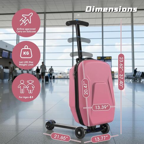 20" Hardshell Scooter Suitcase for Kid & Adult Foldable 2 in 1 Ride on Carry on Travel Trolley Scooter Luggage With Wheels in Saudi Arabia