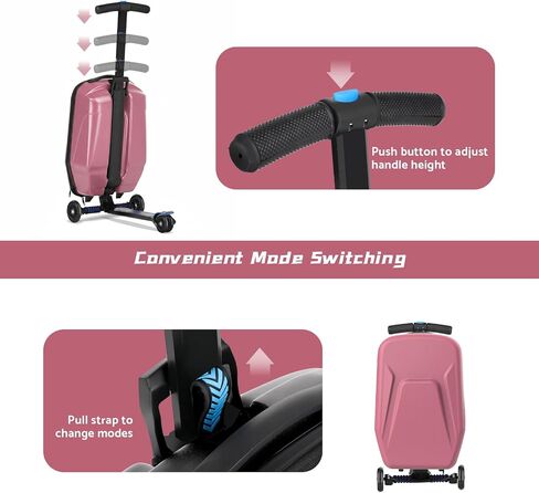 20" Hardshell Scooter Suitcase for Kid & Adult Foldable 2 in 1 Ride on Carry on Travel Trolley Scooter Luggage With Wheels in Saudi Arabia