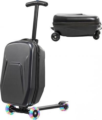 20" Hardshell Scooter Suitcase for Kid & Adult Foldable 2 in 1 Ride on Carry on Travel Trolley Scooter Luggage With Wheels in Saudi Arabia