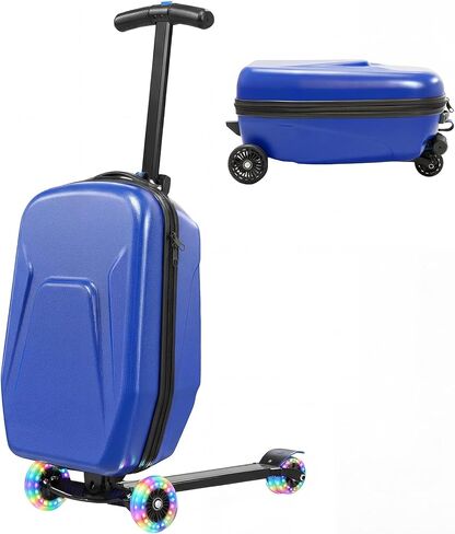 20" Hardshell Scooter Suitcase for Kid & Adult Foldable 2 in 1 Ride on Carry on Travel Trolley Scooter Luggage With Wheels in Saudi Arabia