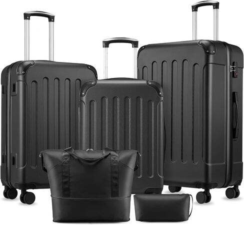 YOETEY Luggage Sets 5 Piece, Hardside Suitcase with Wheels, TSA Approved, White Brown in Kuwait