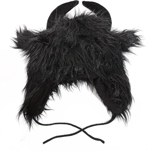 Starsouce Cute Animal Winter Plush Hat with Horns Faxu Fur Hood Warm Trapper Hat Halloween Costume in Kuwait