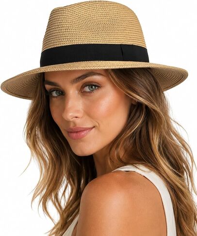 Zylioo XXL XL Straw Panama Sun Hat for Big Heads,M S UV Summer Fedora with Chin Strap,Beach Travel Outdoor Gift Box in Kuwait