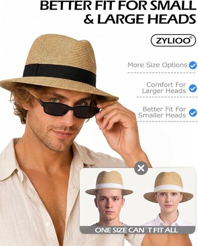 Zylioo XXL XL Straw Panama Sun Hat for Big Heads,M S UV Summer Fedora with Chin Strap,Beach Travel Outdoor Gift Box in Kuwait