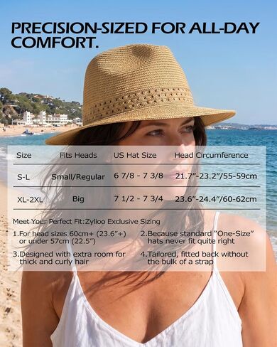 Zylioo XXL XL Straw Panama Sun Hat for Big Heads,M S UV Summer Fedora with Chin Strap,Beach Travel Outdoor Gift Box in Kuwait