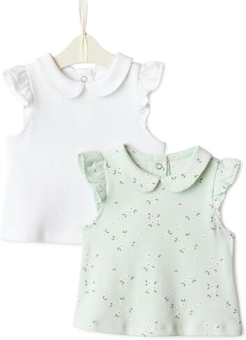 Amazon Essentials x Sofia Grainge Toddlers and Baby Girls' Cotton Short Sleeve Blouses with Ruffles, Pack of 2 in Kuwait