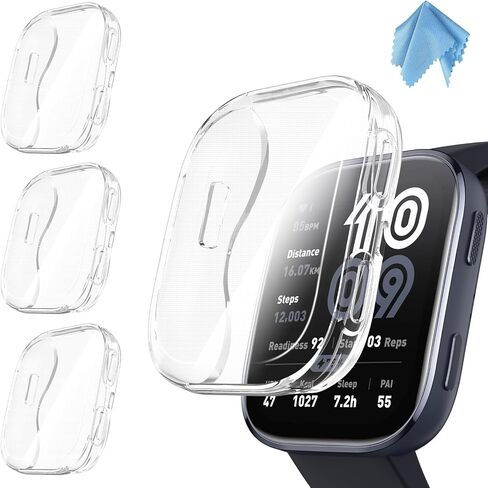 Fintie 3 Packs Screen Protector Case Compatible with Amazfit Bip 6, Soft TPU Plated Bumper Full Protective Cover Cases Scratch-Proof, Black/Clear/Silver in Saudi Arabia