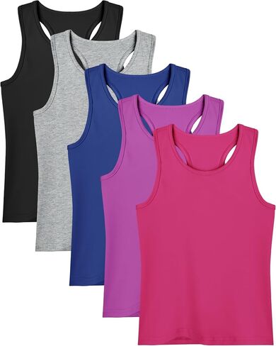 Girls Tank Tops 5 Pack, Cross-Back Opaque Soft Stretch Cotton for School Dance Summer, 2–16 Years in Kuwait