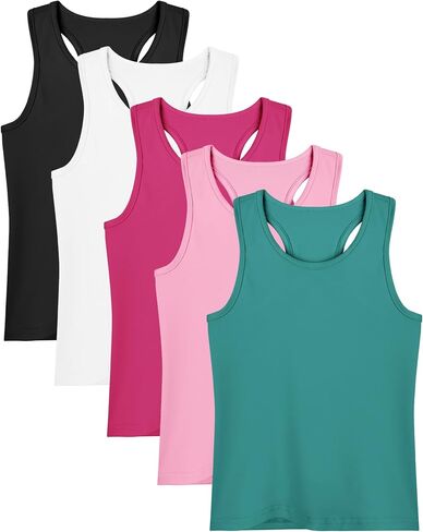 Girls Tank Tops 5 Pack, Cross-Back Opaque Soft Stretch Cotton for School Dance Summer, 2–16 Years in Kuwait