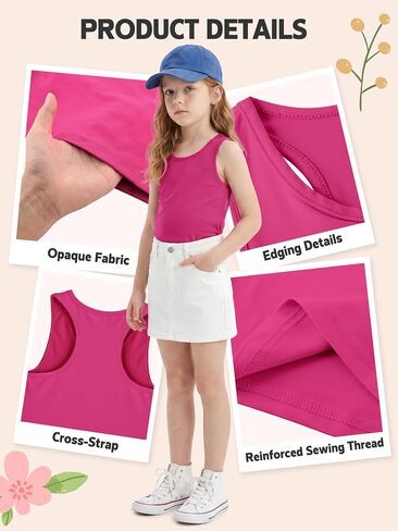 Girls Tank Tops 5 Pack, Cross-Back Opaque Soft Stretch Cotton for School Dance Summer, 2–16 Years in Kuwait