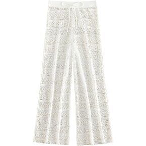 GORGLITTER Women's Crochet Hollow Out Beach Pants High Waist Swimsuit Cover Up Pants