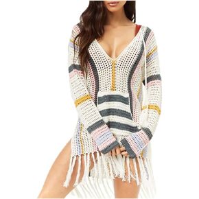 Wander Agio Beach Swimsuit for Women Sleeve Coverups Bikini Cover Up Net Slit Dark Beige