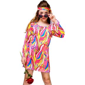 DSplay Kid's Girl 70's 80's Flower Hippie Disco Groovy Dress Costume