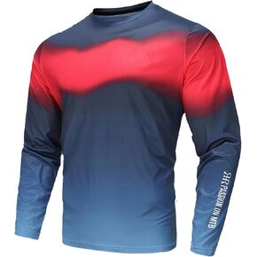 Mens Long Sleeve Dirt Bike Jersey Off-Road Mountain Bike Downhill BMX Shirts Quick Dry Moisture-Wicking Blue