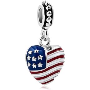American US Flag Army Mom Dangle Beads For Charm Bracelet