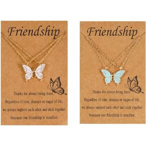 4pcs Best Friend Necklace With Card Cute BFF Friendship Butterfly Matching Necklace for Women Girls Best Friends Long Distance Birthday Gifts