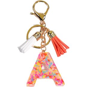 Alphabet Keychain Summer Pink Donut Tassel Initial Letter Charm Pendant Purse Handbags
