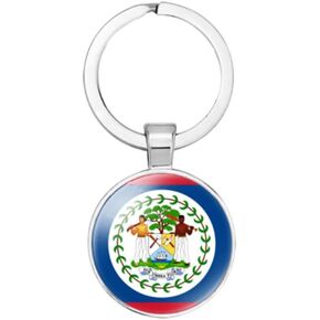 vmcoatdu Belize National Flag Key Chain Keyring Gift Men Women Keychain Stainless Steel and Inlaid Glass Materials